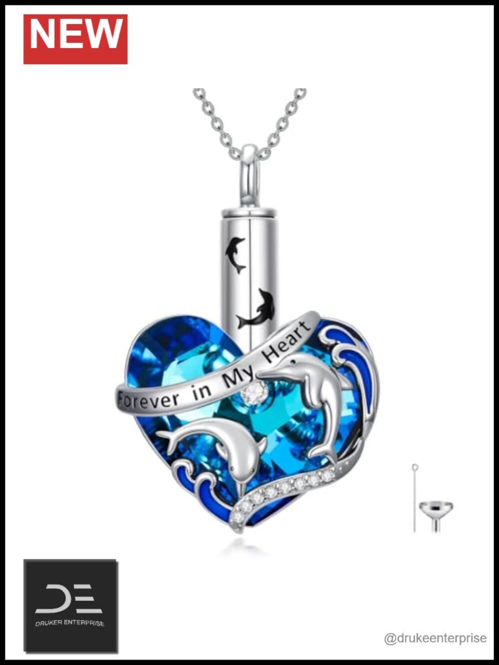 Sterling Silver Dolphin Urn Necklace Memorial Keepsake